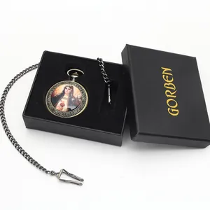 Vintage Cross Grain Texture Pocket Watch Gift Box Top and Bottom Cover Watch Packaging Box Black Storage Case For Men Women