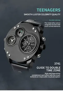 Detailansicht der Oulm Herrenuhr mit Doppelzeitzone, Kompass und großem Zifferblatt