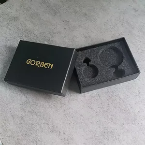 Elegant black cross-grain pocket watch gift box with gold logo and custom foam insert