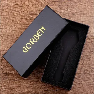 High-quality black textured pocket watch gift box with gold Gorben logo engraving detail