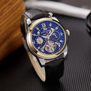 AOKULASIC men's automatic mechanical watch with luxury blue skeleton tourbillon dial
