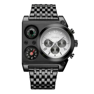 Montre à quartz Oulm pour homme, multi-fuseaux horaires, bracelet en acier, triple cadran unique.