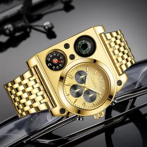 Montre à quartz Oulm luxe pour homme avec grand cadran fuseaux horaires et bracelet acier
