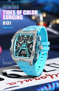 Close-up of SMAEL light blue sports watch with LED luminous display and dual movement