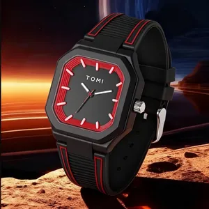 Montre à Quartz en Silicone Carrée TOMI Style Nautilus Grand Cadran Montre-Bracelet Sportive Décontractée Unisexe Avec Boîte Cadeau