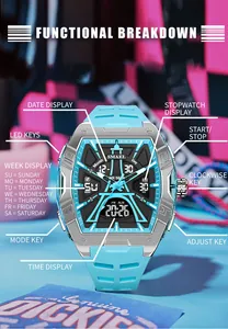 SMAEL men's digital sports watch with blue silicone strap and LED functional display.