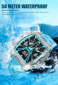 Detail showing the 50m waterproof feature of SMAEL sports watch with water splashes
