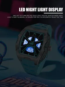 Close-up of SMAEL men's sports watch featuring a bright blue LED night light display