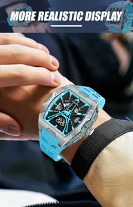 Detailed close-up view of SMAEL men's sports watch with blue strap and LED digital display