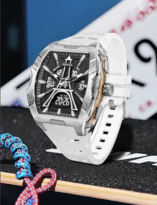 Detail of SMAEL men's white silicone strap watch with dual display and LED light.