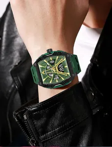Close-up of SMAEL men's military sport watch with green resin strap and LED display