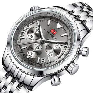 Reloj cronógrafo MINI FOCUS para hombre con correa de acero y esfera gris