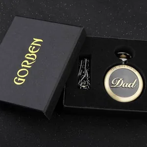 Vintage style gold pocket watch with Greatest Dad engraving in premium Gorben gift box