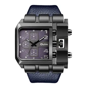 Oulm heren quartz horloge met grote vierkante wijzerplaat en blauwe leren band