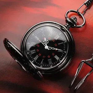 Klassische Vintage Quarz-Taschenuhr mit römischen Ziffern und Klappdeckel in Gunmetal-Optik