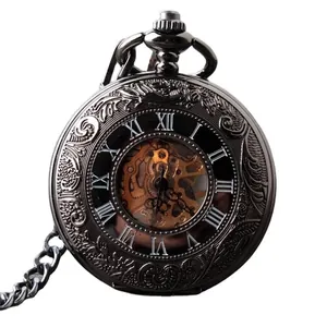 Orologio da taschino meccanico nero vintage con quadrante a numeri romani