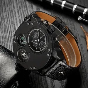 Oulm Herren-Quarzuhr im taktischen Design mit großem Zifferblatt, Kompass und Dualzeit.