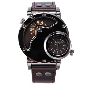 Reloj Deportivo Oulm 9591 para Hombre con Pantalla de Doble Zona Horaria y Correa de Cuero