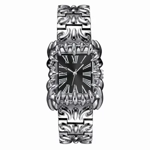 Orologio quadrato da uomo con artigli argentati in rilievo stile punk retro y2k