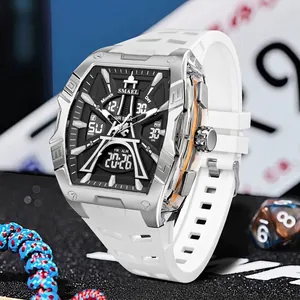 SMAEL sports watch for men with white silicone strap and LED digital-analog display.