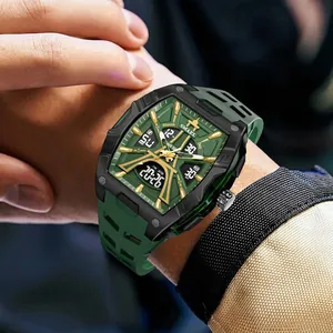 SMAEL men's sports watch with green silicone strap and dual display dial