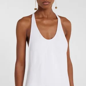 Elegant white V-neck halter maxi dress for summer, featuring a sleek and minimalist design.