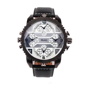 Detail of Oulm HP3233 mens fashion watch featuring unique four time zone sub-dials
