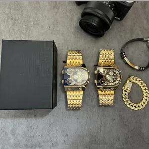 Coffret montre à quartz Oulm multi-fuseaux horaires pour hommes avec bracelets et écrin