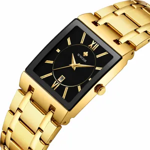 Montre à Quartz pour Hommes WWOOR Mode Carrée Bracelet en Acier Inoxydable Affaires Décontracté Montre Étanche Avec Fonction Date