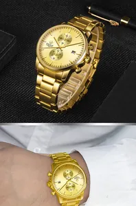 WWOOR heren chronograaf horloge in goudkleurig roestvrij staal met datum