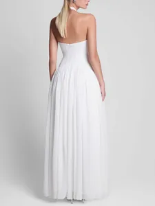 Elegant French style white backless evening gown dress for women in celebrity style