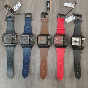Selección de relojes de cuarzo Oulm para hombre con esferas cuadradas grandes y correas de cuero