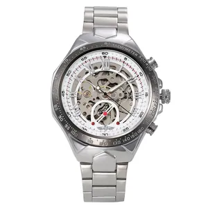 Vista detallada del reloj mecánico automático Winner para hombre con correa de acero