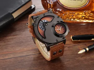 Reloj deportivo Miler para hombre con esfera doble única y correa de lona marrón