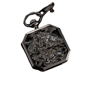 Vintage octagonal hollow mechanical pocket watch in tungsten steel finish with Roman numerals