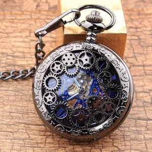 Reloj de Bolsillo Mecánico Steampunk Vintage Collar Para Hombres Mujeres Engranaje Hueco Aleación Número Romano Colgante