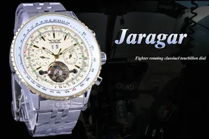 Detailaufnahme der luxuriösen Jaragar Automatik-Armbanduhr mit Tourbillon-Zifferblatt