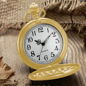 Vintage-Taschenuhr aus poliertem Gold mit Klappdeckel und arabischem Zifferblatt Quarz