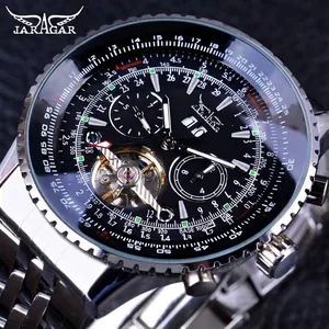 Jaragar automatische mechanische Uhr mit Skelett-Tourbillon-Anzeige und schwarzem Zifferblatt