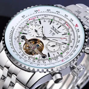 Jaragar modische mechanische Uhr mit Skelett-Tourbillon und weißem Zifferblatt