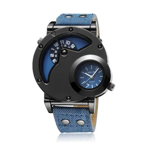 Reloj deportivo Miler para hombre con esfera doble única y correa de mezclilla