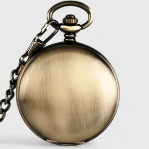 Vintage bronze mechanical pocket watch featuring a premium brushed metal finish with chain.