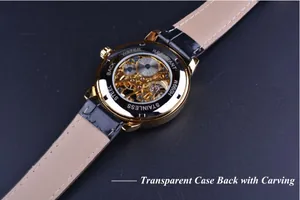 Dettaglio ravvicinato dell'orologio meccanico Forsining con fondo cassa trasparente