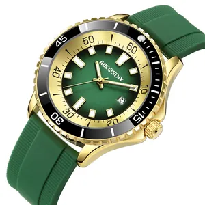 AOCASDIY men's fashion watch featuring green dial, gold case, and green silicone strap