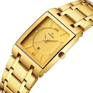 WWOOR élégante montre à quartz carrée dorée pour hommes avec affichage de la date en acier