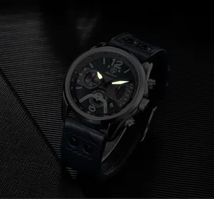 Detailansicht der BENYAR Herren-Sportuhr mit Leuchtzeigern und dunklem Lederarmband