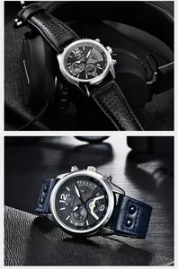 Benyar Herren-Chronograph-Quarzuhr mit Lederarmband und multifunktionalen Hilfszifferblättern.