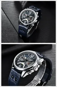 Detailansicht der Benyar 5171 Herren-Sportuhr mit blauem Zifferblatt und Lederarmband-Details
