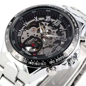 Reloj Mecánico Automático para Hombre Esfera de Esqueleto Correa de Acero Inoxidable Moda Lujo Negocios Números Romanos