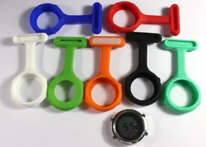 Detailed view of colorful silicone nurse fob watch cases and digital watch core